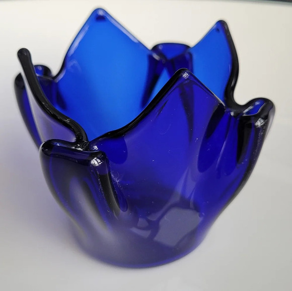 Vintage Partylite Sapphire Votive Candle Holders Cobalt Blue Handkerchief Glass - Picture 2 of 8